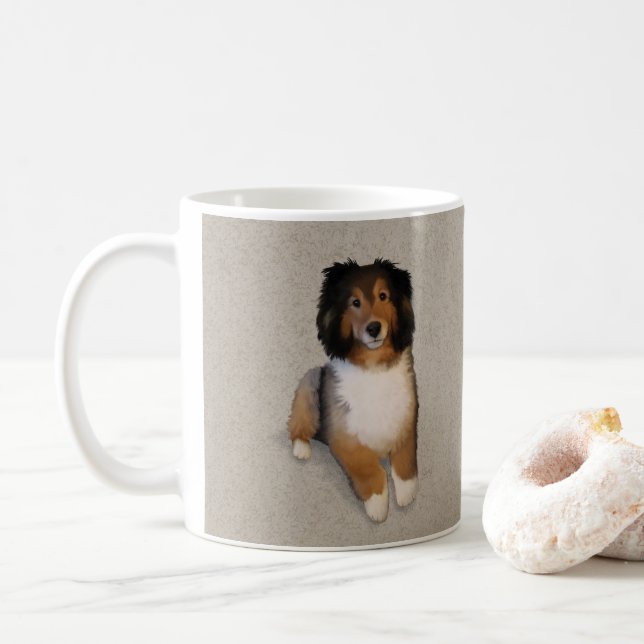 Porträtt av Sheltie-mix hund Kaffemugg (Med munk)