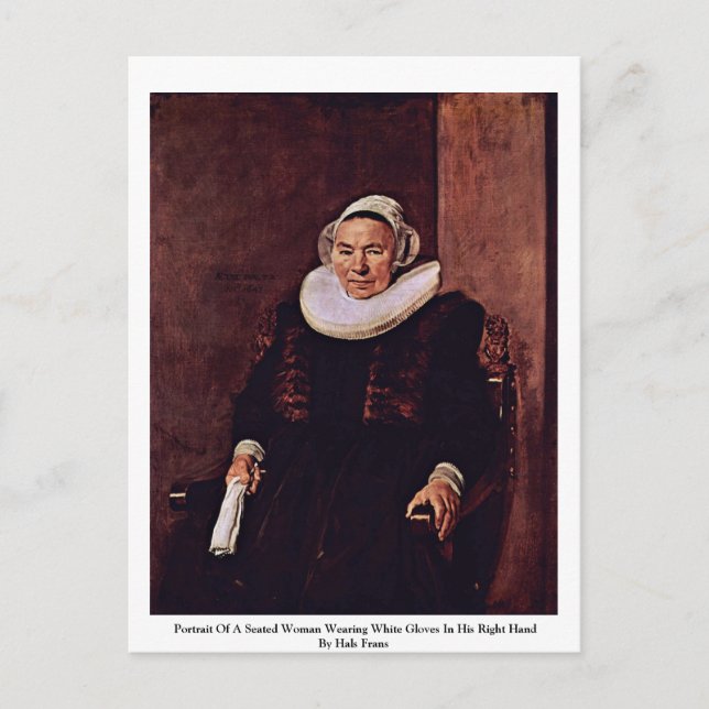 Porträtt av sittande kvinnliga handskar med vita h vykort (Framsida)