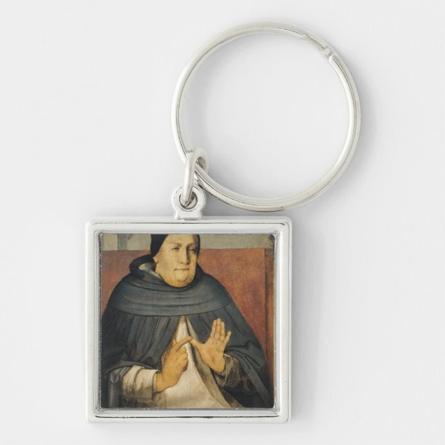 Porträtt av St Thomas Aquinas c.1475 Fyrkantig Silverfärgad Nyckelring (Framsidan)