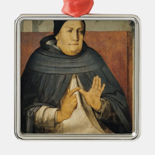 Porträtt av St Thomas Aquinas c.1475 Julgransprydnad Metall (Framsidan)