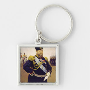 Porträtt av tsaren Alexander III, 1900 Fyrkantig Silverfärgad Nyckelring