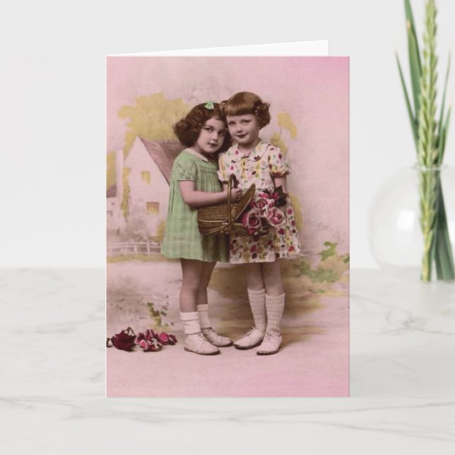 Porträtt av två unga franska flickor kort (Framsida)