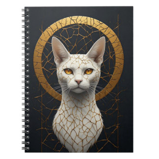 Porträtt av vit katt med gyllene geometrisk gloria anteckningsbok