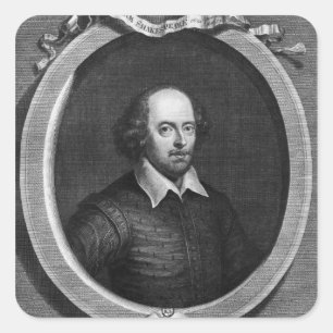 Porträtt av William Shakespeare 1719 Fyrkantigt Klistermärke