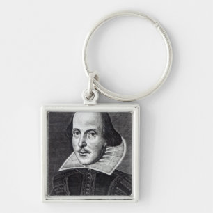 Porträtt av William Shakespeare Fyrkantig Silverfärgad Nyckelring