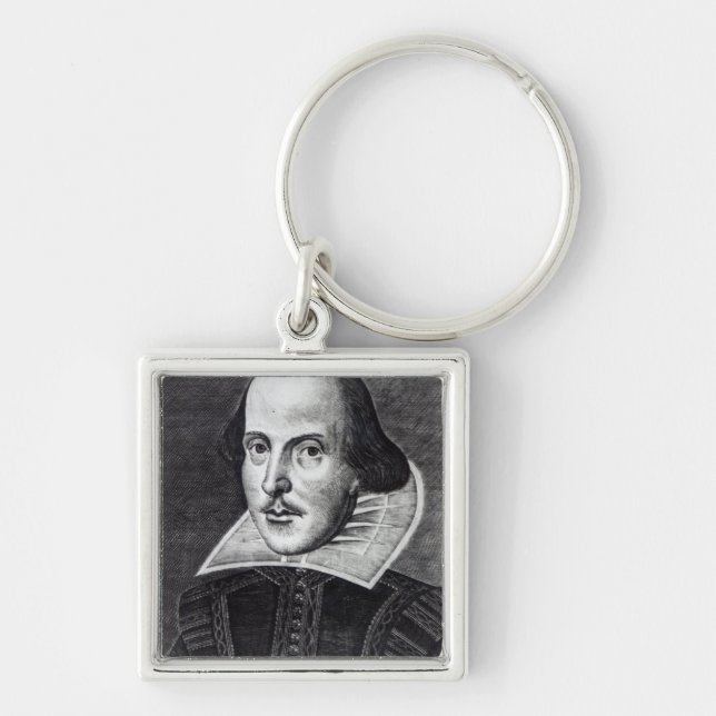 Porträtt av William Shakespeare Fyrkantig Silverfärgad Nyckelring (Framsidan)