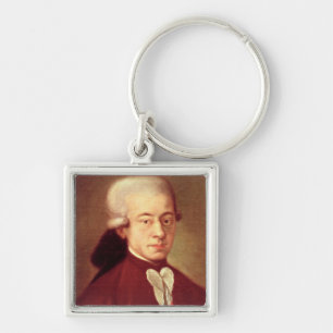 Porträtt av Wolfgang Amadeus Mozart efter 1770 Fyrkantig Silverfärgad Nyckelring