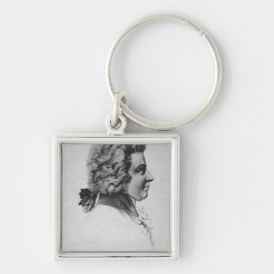 Porträtt av Wolfgang Amadeus Mozart Fyrkantig Silverfärgad Nyckelring