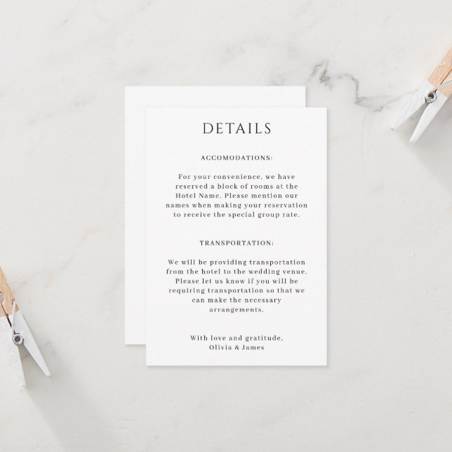 Porträtt Bröllopsdetaljkort Inbjudningar (Fram/Back In Situ)