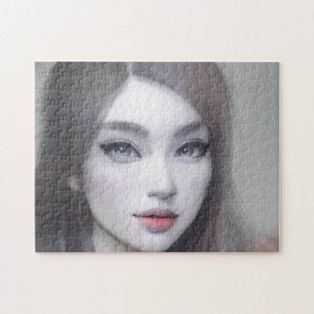 Porträtt Brown Öga Hair Läppar Young Woman Pussel (Horisontell)