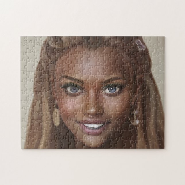 Porträtt Brunette Smile Teeth Young Woman Pussel (Horisontell)