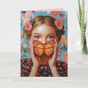 Porträtt Butterfly Girl i Blommigten Wonderland Inbjudan