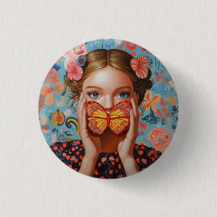 Porträtt Butterfly Girl i Blommigten Wonderland Knapp