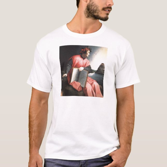 Porträtt Dante med Bok Divine Comedy Tee Shirt (Framsida)