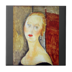 porträtt de Germaine Survage av Amedeo Modigliani Kakelplatta