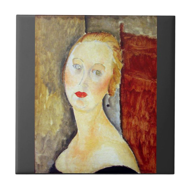 porträtt de Germaine Survage av Amedeo Modigliani Kakelplatta (Framsidan)