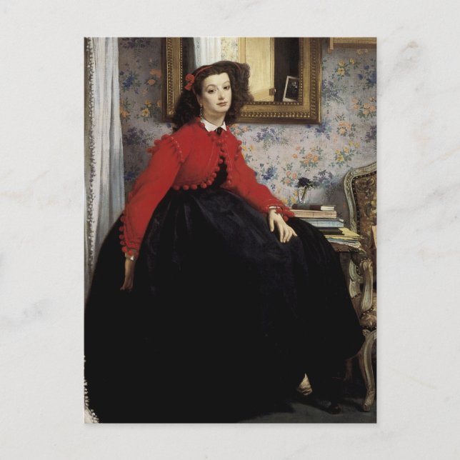Porträtt de Jeune Femme en Veste Rouge Vykort (Framsida)