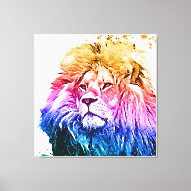 Porträtt, färgat Lejont huvud Canvastryck (Framsida)