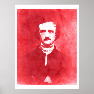Porträtt för Edgar Allan Poe popkonst i rött Poster