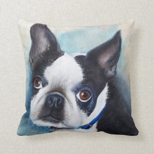 PORTRÄTT FÖR MONOGRAMVATTENFÄRGBOSTON TERRIER KUDDE