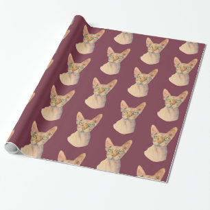 Porträtt för Sphynx kattvattenfärg Presentpapper
