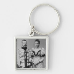 Porträtt fotograferar av tsaren Nicholas II Fyrkantig Silverfärgad Nyckelring