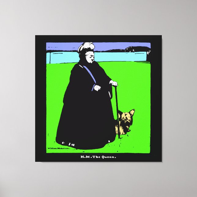 Porträtt från Queen Victoria och Yorkie Hund Canvastryck (Framsida)