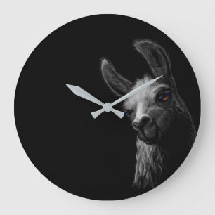 Porträtt Head Cute Llama med svart bakgrund Stor Klocka