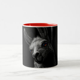 Porträtt Head Cute Llama med svart bakgrund Två-Tonad Mugg