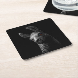 Porträtt Head Cute Llama med svart bakgrund Underlägg Papper Kvadrat