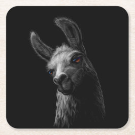 Porträtt Head Cute Llama med svart bakgrund Underlägg Papper Kvadrat