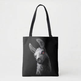 Porträtt Head Cute Llama på svart bakgrund Tygkasse