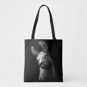 Porträtt Head Cute Llama på svart bakgrund Tygkasse