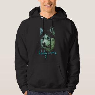 Porträtt Head Siberian husky med blå Öga Hoodie