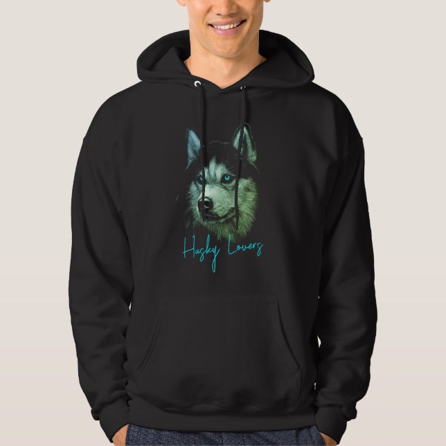Porträtt Head Siberian husky med blå Öga Hoodie (Framsida)