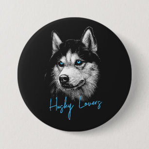 Porträtt Head Siberian husky med blå Öga Knapp