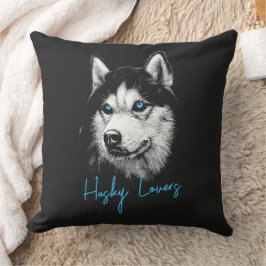 Porträtt Head Siberian husky med blå Öga Kudde