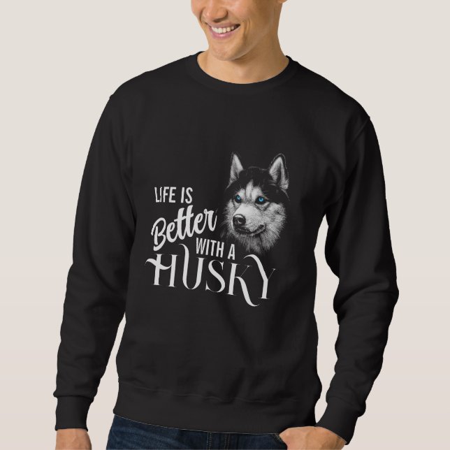 Porträtt Head Siberian husky med blå Öga Lång Ärmad Tröja (Framsida)