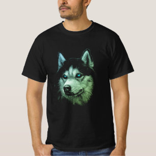 Porträtt Head Siberian husky med blå Öga T Shirt