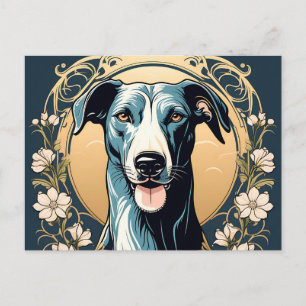 Porträtt Hund Blommigt Greyhound Art nouveau Vykort