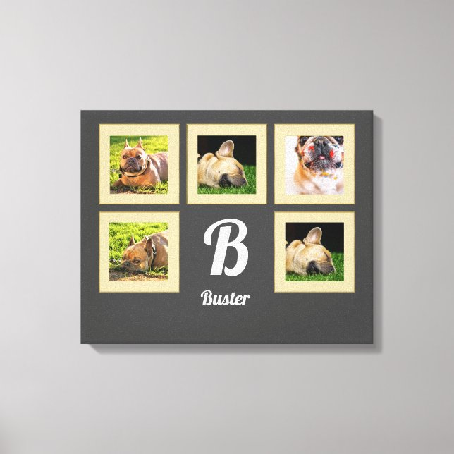 porträtt hund-fotokollage monogram på grått canvastryck (Framsida)