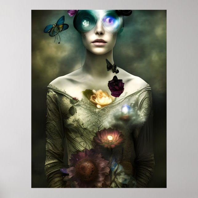 "Porträtt i A Dreamer" Fantasy AI Art Postcard Poster (Framsidan)
