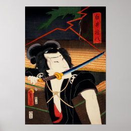 Porträtt i Actor med Katana av Toyohara Kunichik Poster
