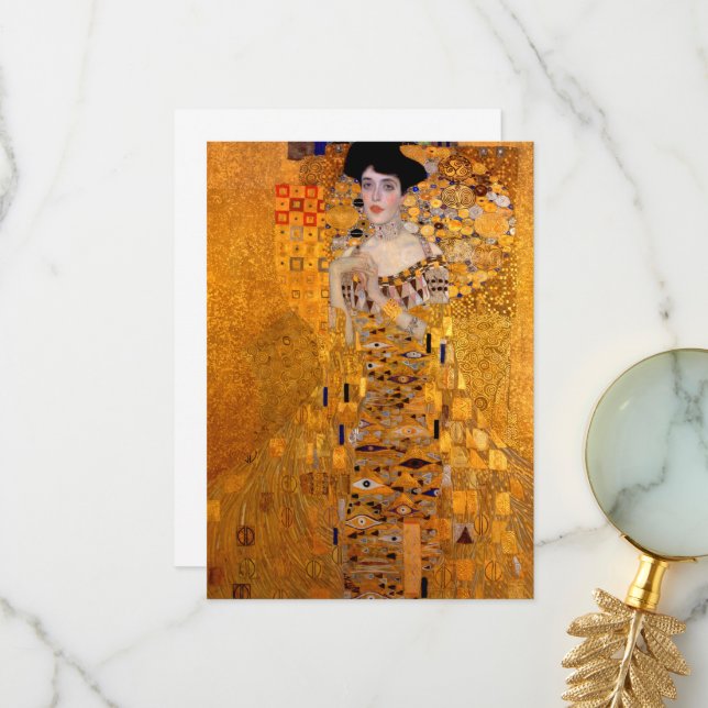 Porträtt i Adele Bloch-Bauer I av Klimt Tack Kort (Fram/Back In Situ)