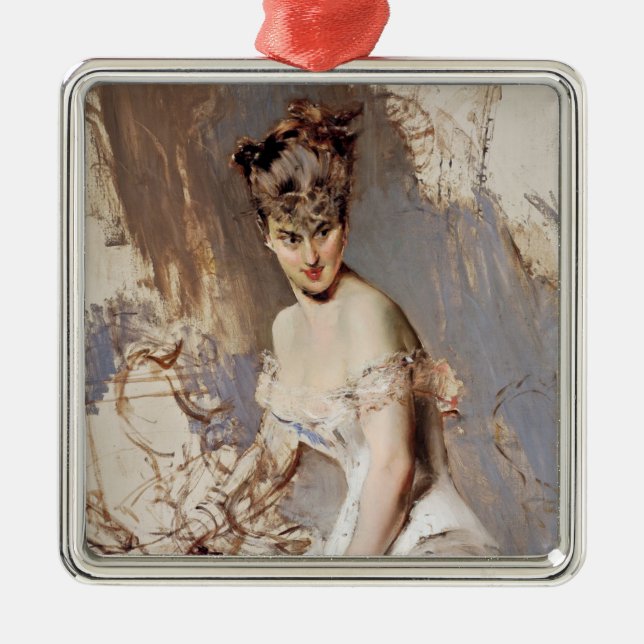 Porträtt i Alice Regnault (kvinnlig skönhet) Julgransprydnad Metall (Framsidan)