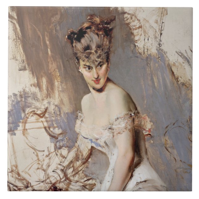 Porträtt i Alice Regnault (kvinnlig skönhet) Kakelplatta (Framsidan)