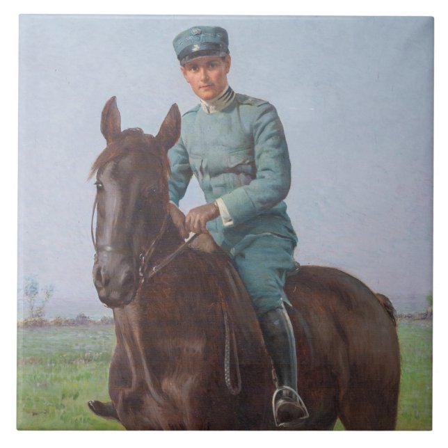 Porträtt i Attilio Triboletti (Cavalry Soldier) Kakelplatta (Framsidan)