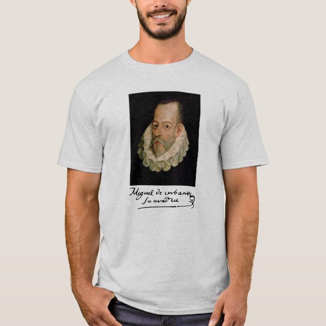 Porträtt i Cervantes och Namnteckning T-Shirt (Framsida)