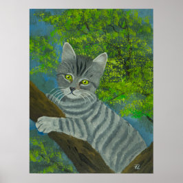 Porträtt i Cute Grönt-ögonögd katt i Träd Poster