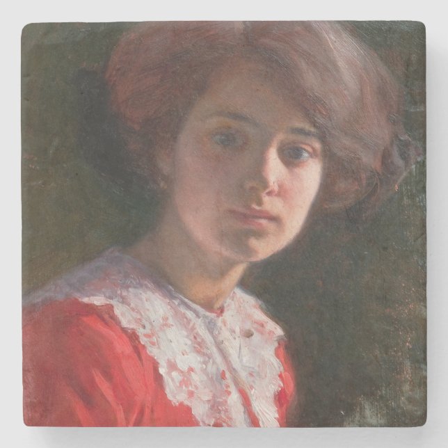 Porträtt i Dam (av Elin Danielson-Gambogi) Stenunderlägg (Framsidan)